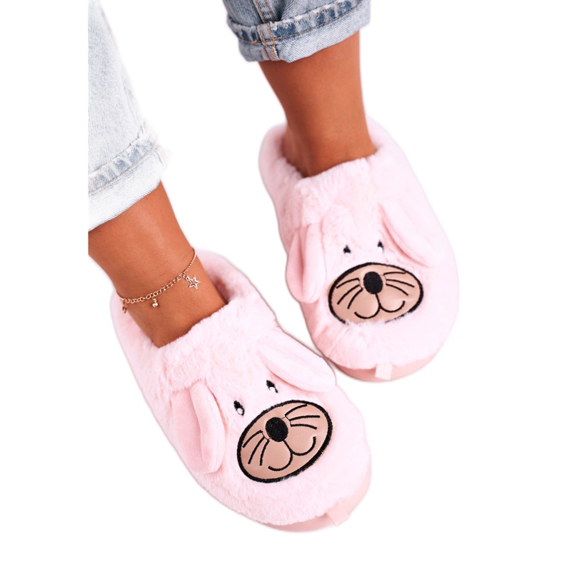 JOMIX Pantuflas de piel de ratón rosa para mujer Home Sweet Home rosado