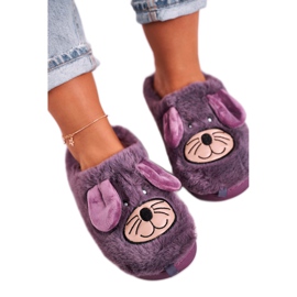 JOMIX Pantuflas de piel de ratón moradas para mujer Home Sweet Home púrpura