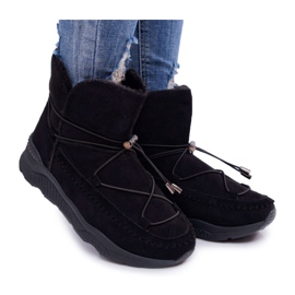HAN Botas de mujer Botas de nieve calentadas con piel Synte negro