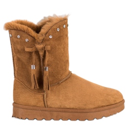 SHELOVET Camel Mukluki con circonita cúbica marrón