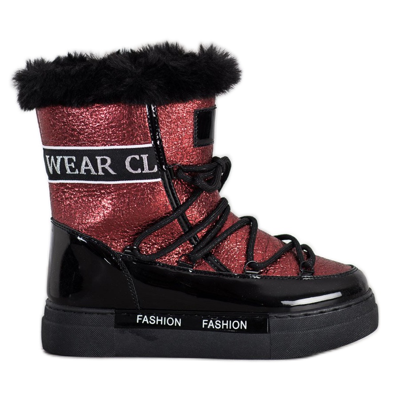 SHELOVET Botas de nieve brillantes de moda negro rojo