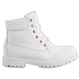 SHELOVET Botas de montaña cálidas con cuero ecológico blanco