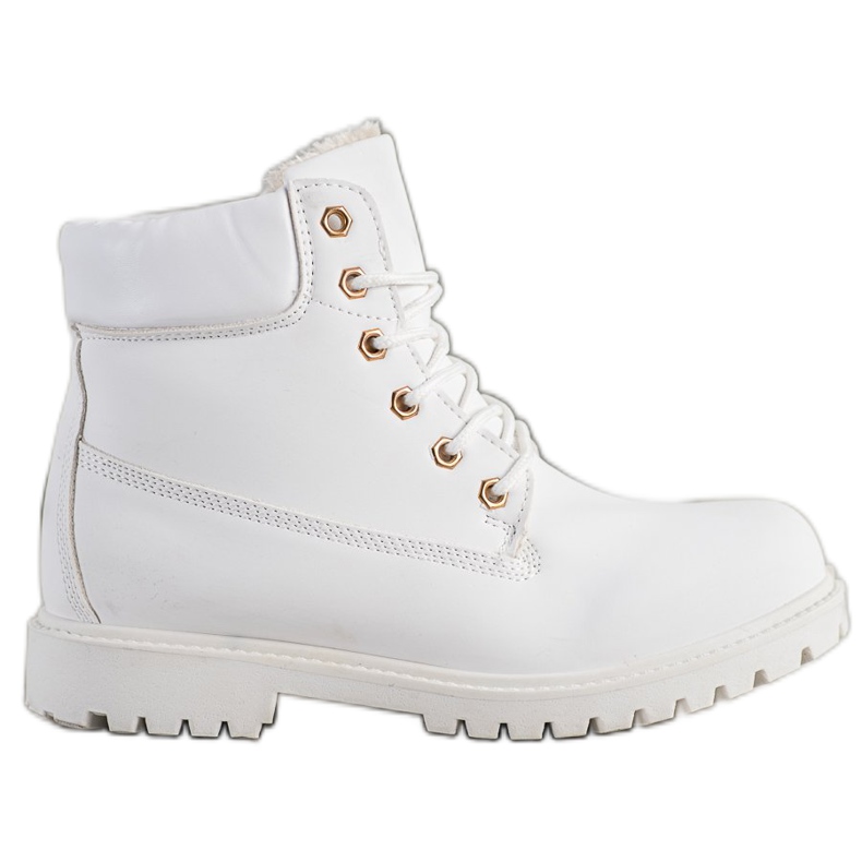SHELOVET Botas de montaña cálidas con cuero ecológico blanco