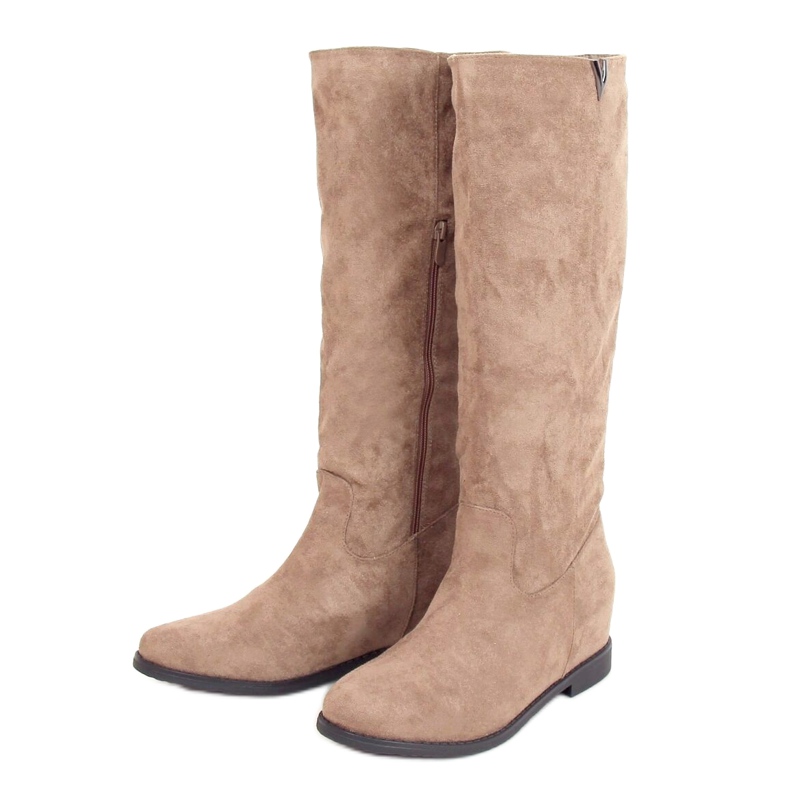 Botas en una cuña oculta beige ST-11P Khaki caqui Botas en una cuña oculta beige ST-11P Khaki caqui
