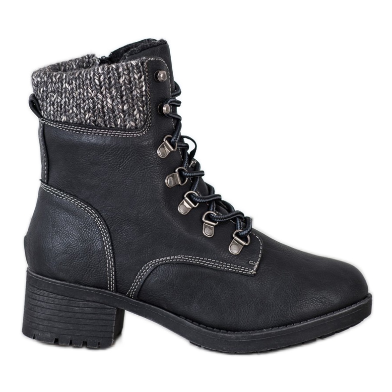 Queentina Botas calientes en el poste negro gris Queentina Botas calientes en el poste negro gris