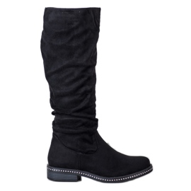 SHELOVET Botas de ante con circonita cúbica negro