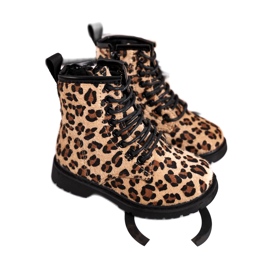 FRROCK Botas para niños con estampado de leopardo Dafne beige marrón negro