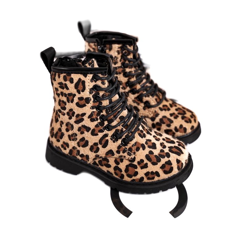 FRROCK Botas para niños con estampado de leopardo Dafne beige marrón negro