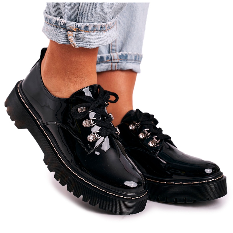 S.Barski Zapatos Oxfords De Mujer En La Plataforma S. Barski HX15 Lacado Negro