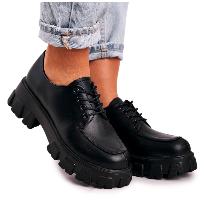 Zapatos Oxford de mujer sobre una plataforma masiva S.Barski HX23 Black negro