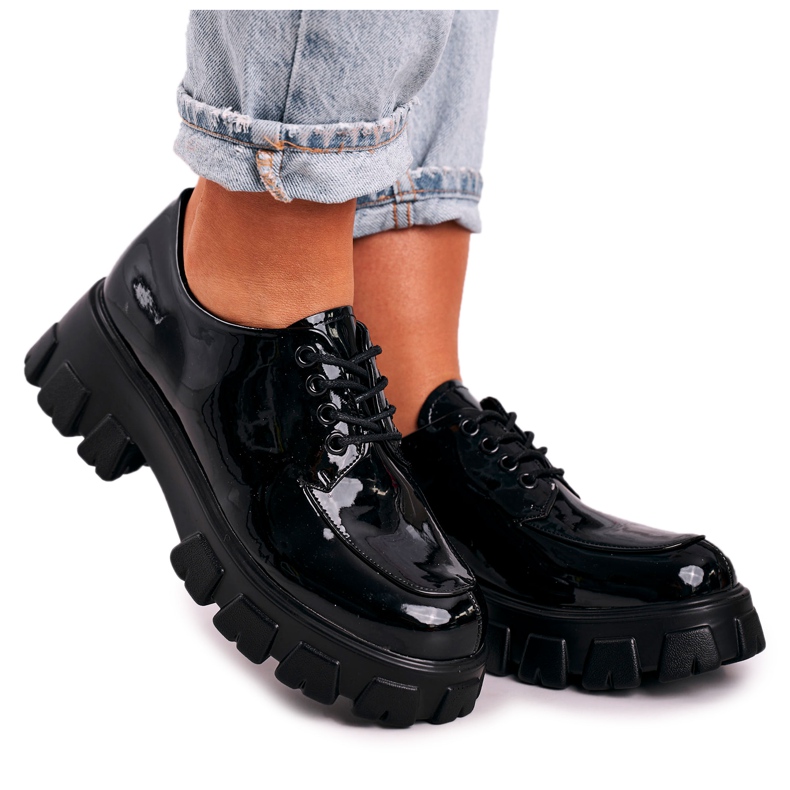 S.Barski Zapatos Oxfords De Mujer En La Plataforma Masiva S. Barski HX23 Lacado Negro