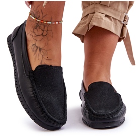 Mocasines de cuero clásicos para mujer S.Barski LR97630 Negro