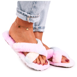 FJ1 Pantuflas de piel para mujer Colorful Cozy Time rosa multicolor