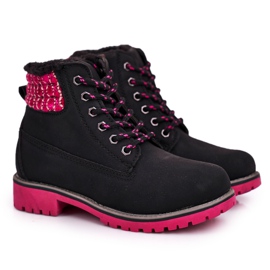 Apawwa Botas Infantiles Trappers Aisladas con Piel Selva Negra negro rosado