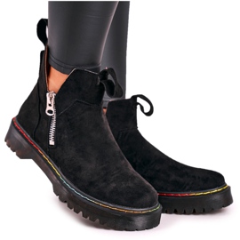 Botines chelsea de mujer con pespuntes de colores ante negro Addison