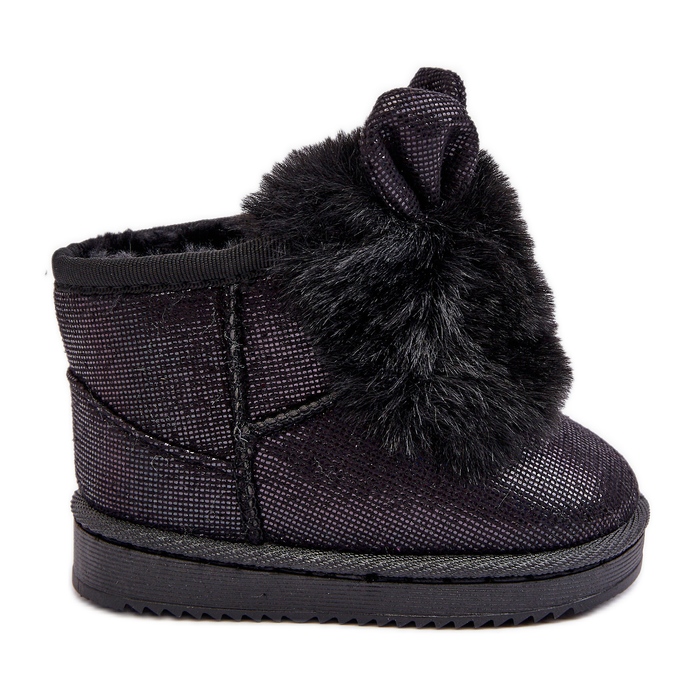 Botas de nieve negras para niños con piel con refriegas negro