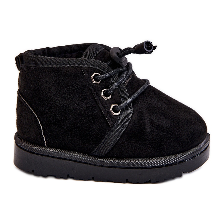 Botas de nieve con cordones para niños calentadas con piel Black Hunter negro negro