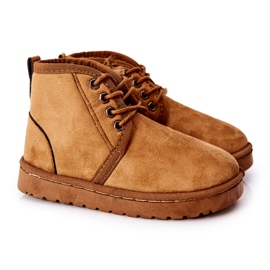 Botas de nieve con cordones para niños calentadas con piel Brown Hunter marrón