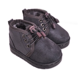 Botas de nieve con cordones para niños calentadas con piel Grey Hunter gris