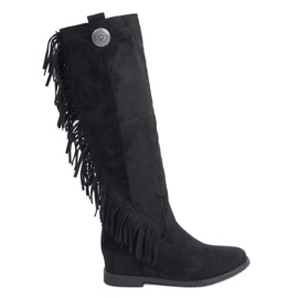 Botas con flecos, cuña oculta negro ST-28P Negro