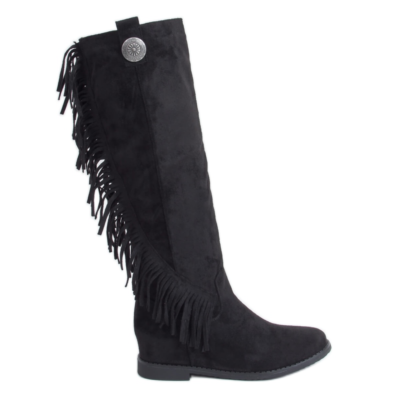 Botas con flecos, cuña oculta negro ST-28P Negro