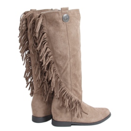 Botas con flecos cuña oculta beige ST-28P Khaki