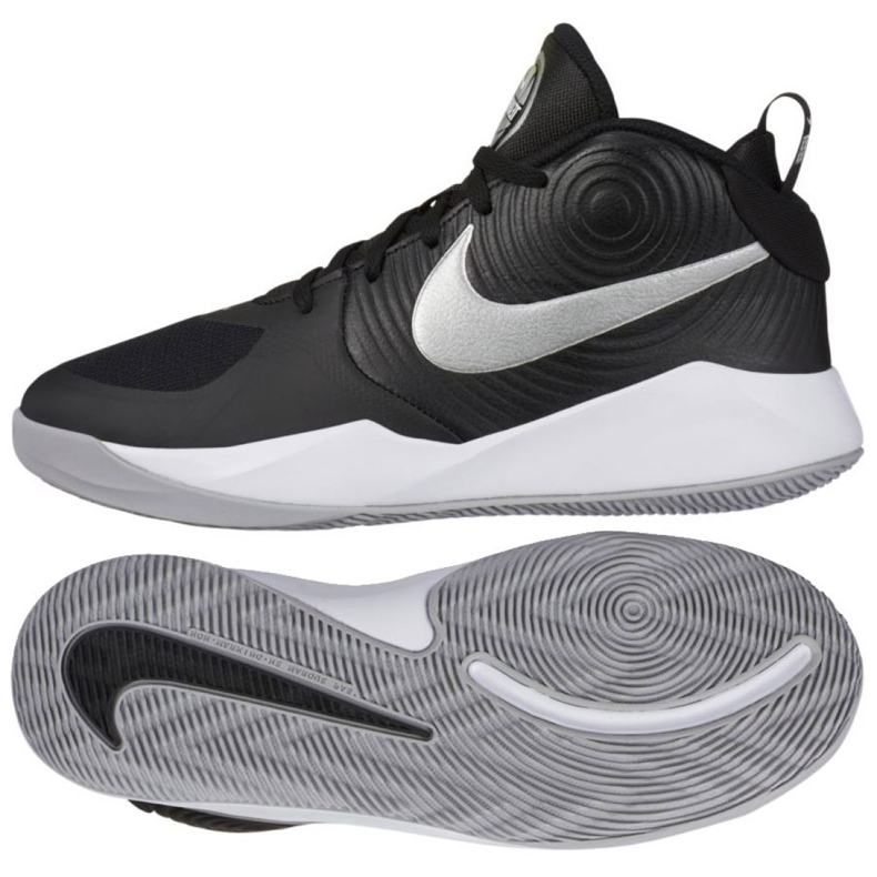 Calzado de baloncesto Nike Team Hustle D 9 (GS) Jr AQ4224 001 blanco, blanco, negro negro