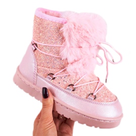 FRROCK Botas de nieve para niños con piel de Minnie Mouse rosa plata