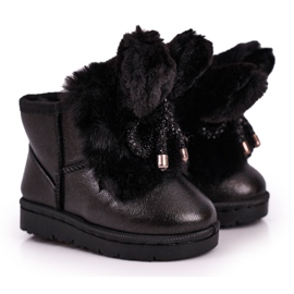 Botas de nieve para niños con pelo con orejas Black Bunny negro