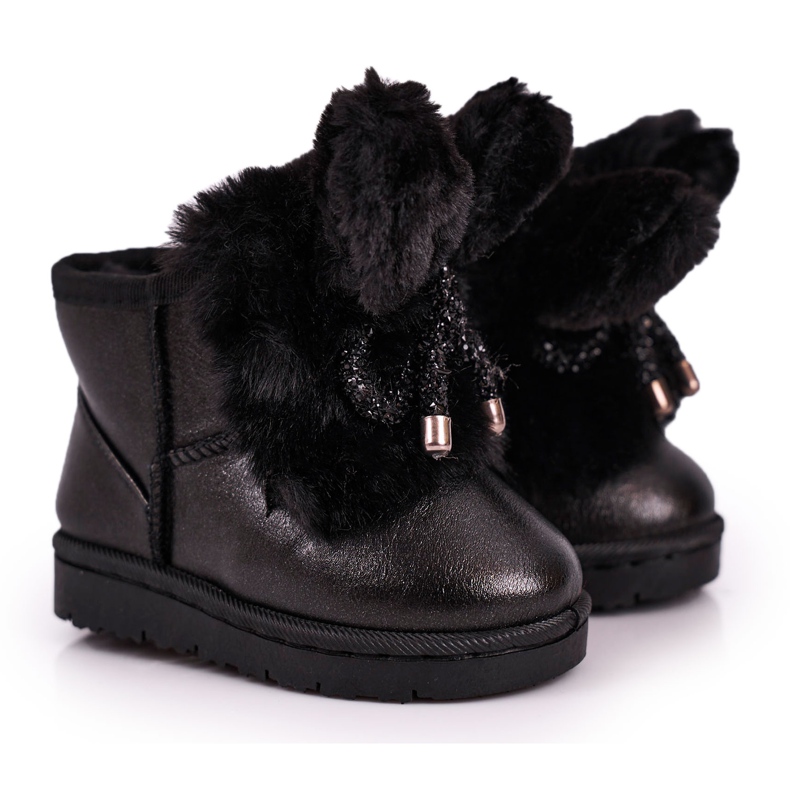 Botas de nieve para niños con pelo con orejas Black Bunny negro