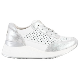 Goodin Zapatillas de cuero con estilo blanco plata