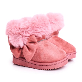 FRROCK Botas de nieve para niños con lazo de piel, Vella rosa