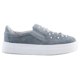 Filippo Slipons de cuero con perlas gris
