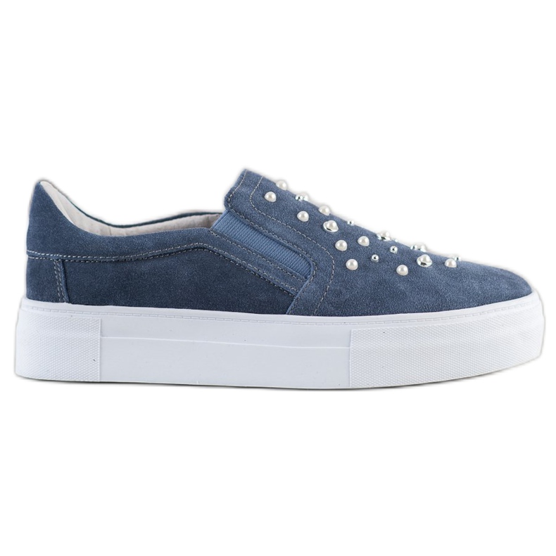 Filippo Slipons de cuero con perlas azul Filippo Slipons de cuero con perlas azul