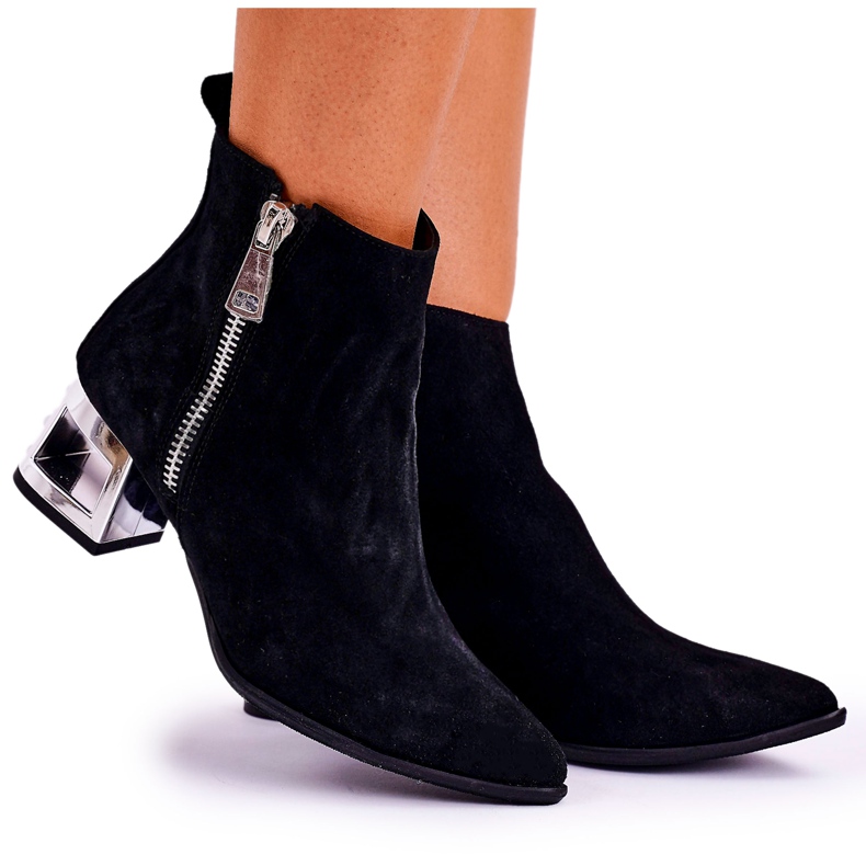 Nicole Botas De Mujer Con Tacón Plateado Ante Negro Norah