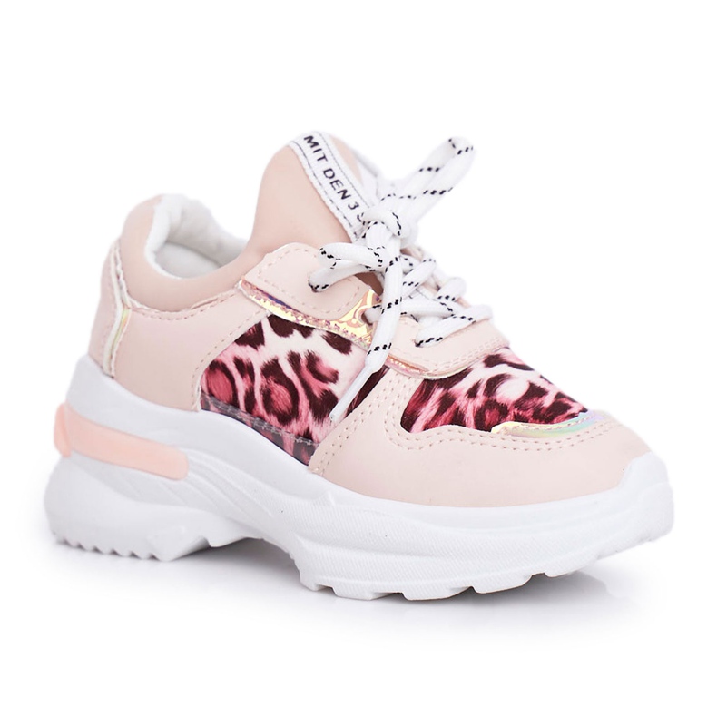 FRROCK Zapatos deportivos para niños con estampado de leopardo Pink Penny beige rosado