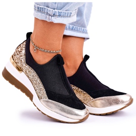 Nicole Zapatillas de Mujer en Piel con Cuña Negro Dorado Frances