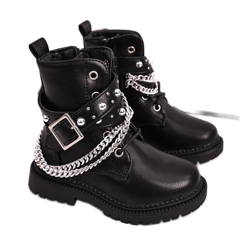 Botas para niños con cadena aislada con piel Black Dolly negro Botas para niños con cadena aislada con piel Black Dolly negro