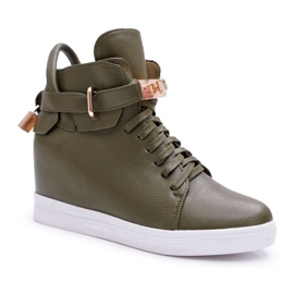 Zapatillas De Mujer Con Cuña Candado Dorado Oliva Tersey verde