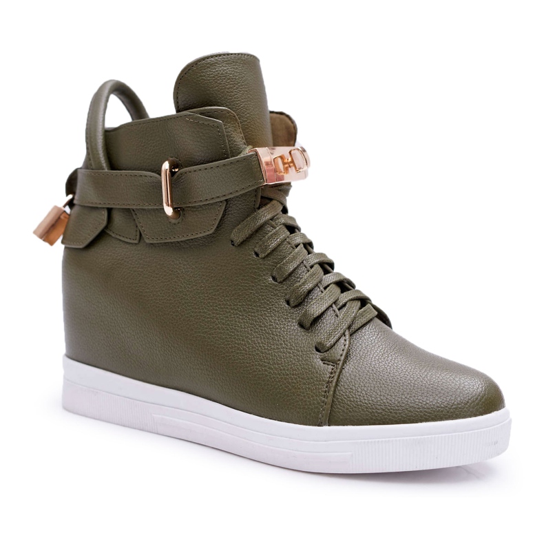 Zapatillas De Mujer Con Cuña Candado Dorado Oliva Tersey verde