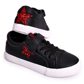 Zapatillas de cuero para niños con una estrella Big Star DD374105 Negro