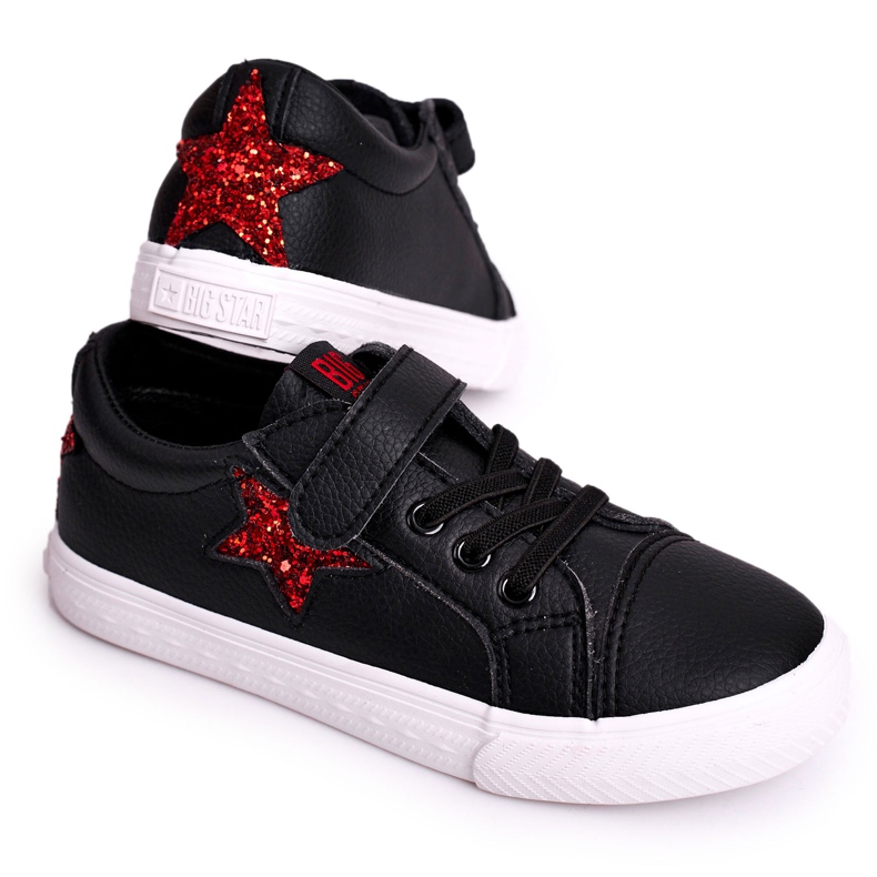 Zapatillas de cuero para niños con una estrella Big Star DD374105 Negro