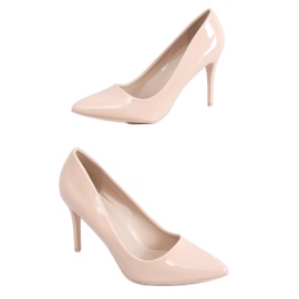 Zapatos de salón con tacón de aguja lacado beige 3963 Nude
