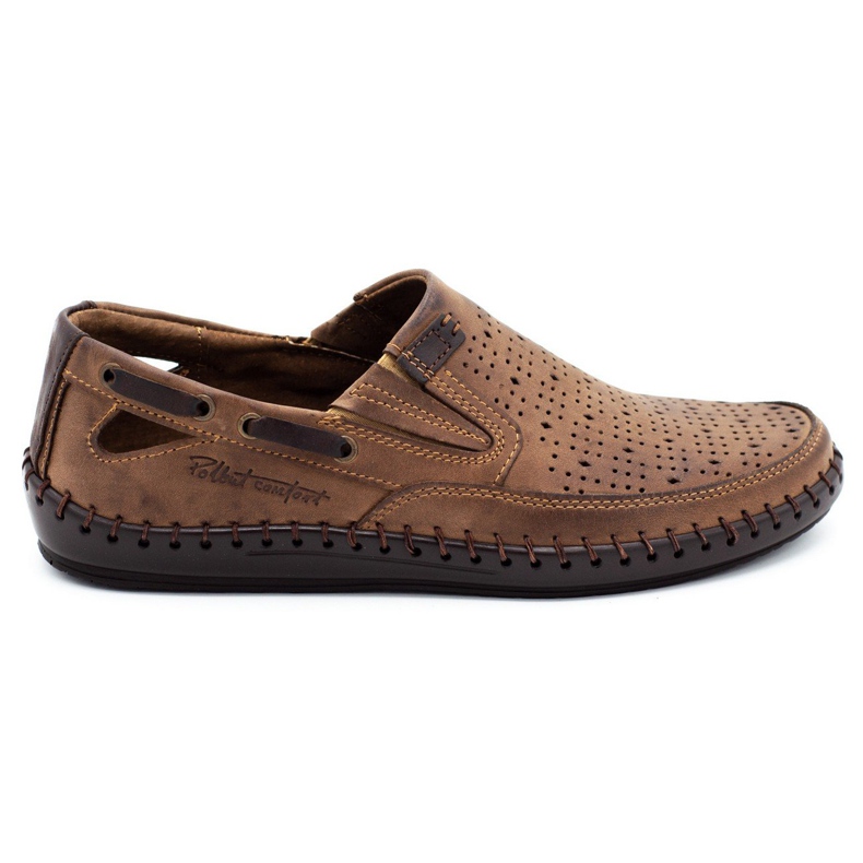 Polbut Zapatos de hombre, mocasines calados J68L marrón