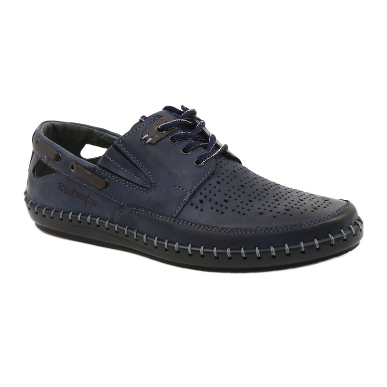 Polbut Zapatos de hombre, mocasines calados J69L azul marino