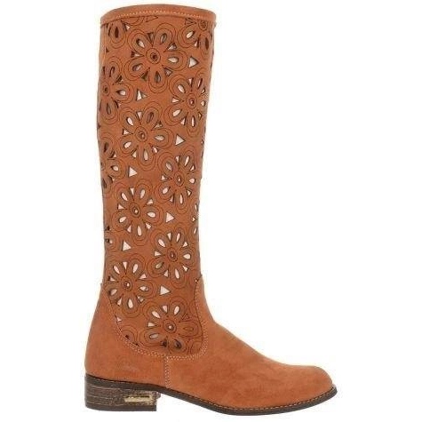 Olivier Botas de mujer caladas rojas marrón