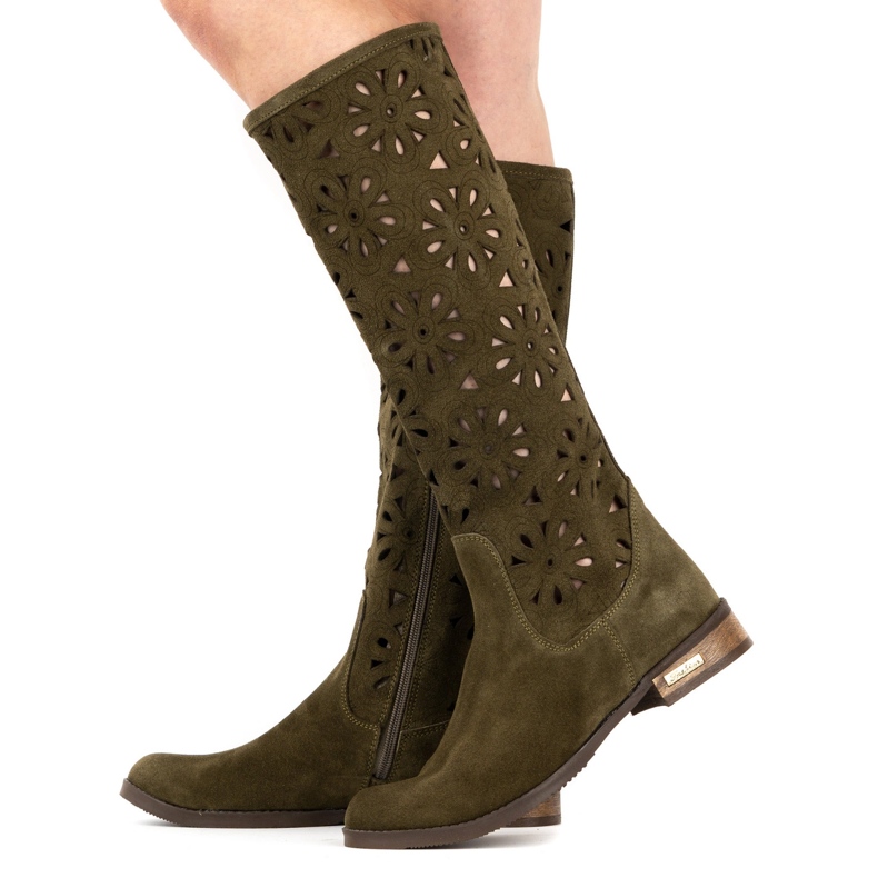 Olivier Botas de mujer verde calado