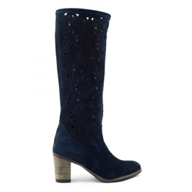 Olivier Botas de tacón calado azul marino