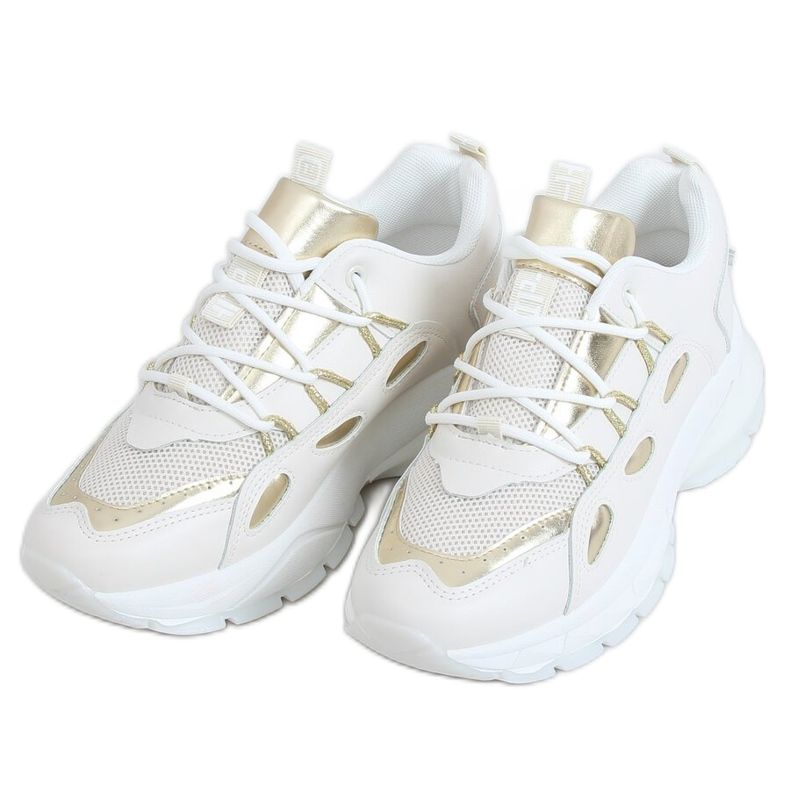 Zapatillas deportivas de mujer beige B0-551 BEIGE / GOLD