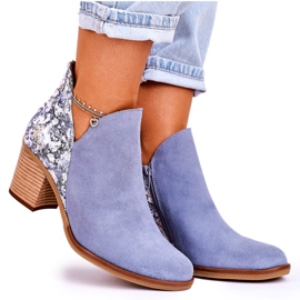 Botas de mujer de piel con tacón alto Maciejka Celeste 04492 azul